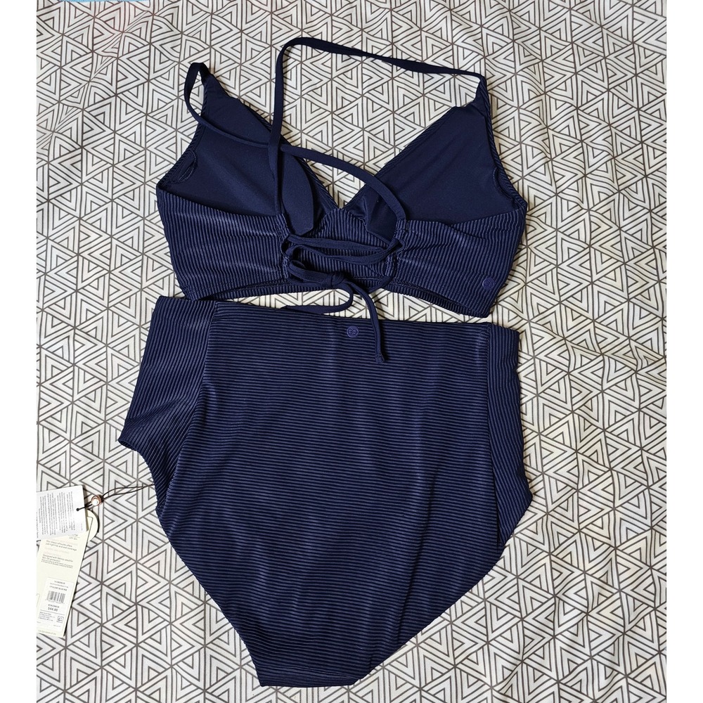 CALIA Womens Opulent Blue Rib High Rise Bikini Set Tummy Control Size M NEW - Picture 6 of 10